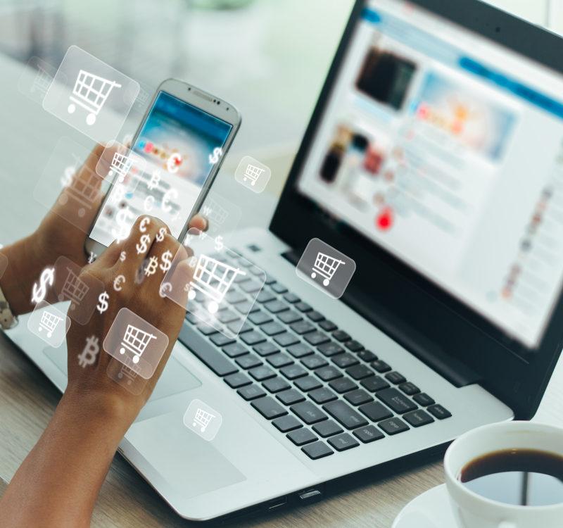 Businesswoman Phone And Laptop Using , Online Shopping Concept.