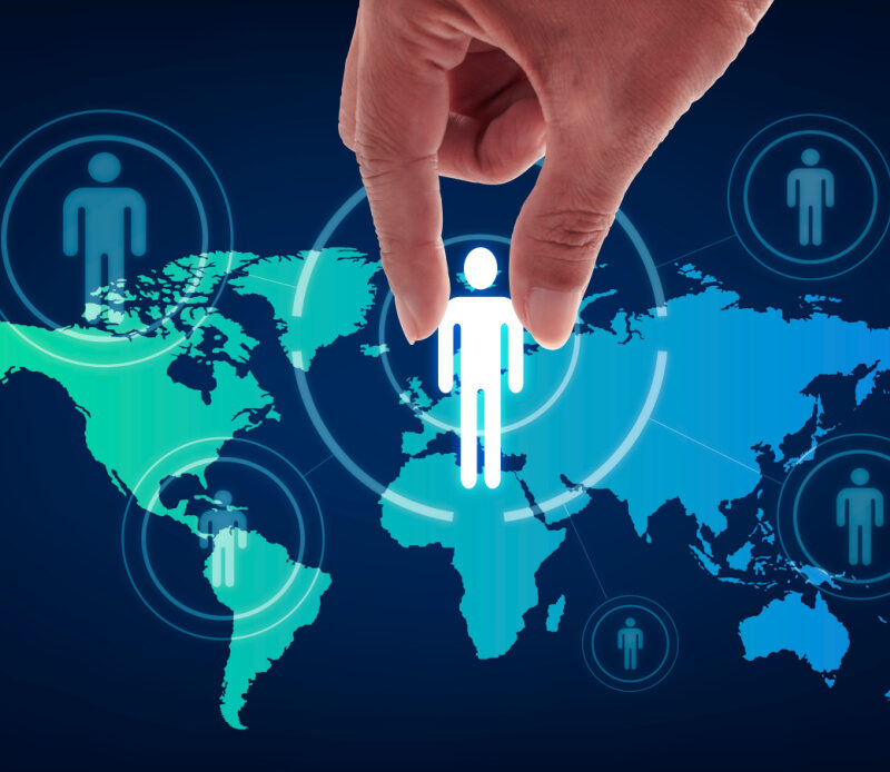 Hand Picks Up Icon And Map Management To Describe The Selection Of Leaders And Staff. Enterprise Resource Planning Erp