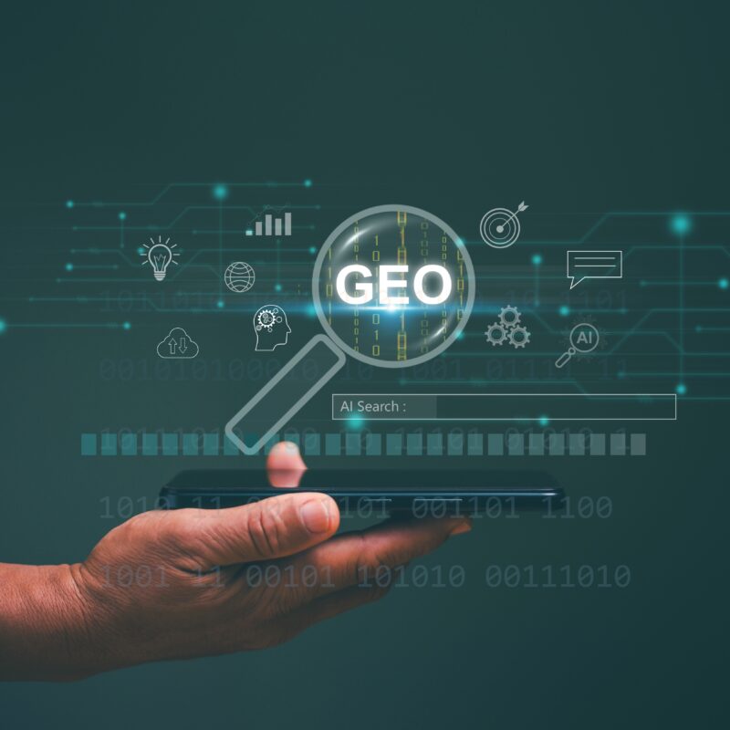 Generative,engine,optimization,(geo),concept.,ai,smart,search.,businessman,use